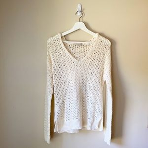 LOFT White Open-Knit Hooded Sweater